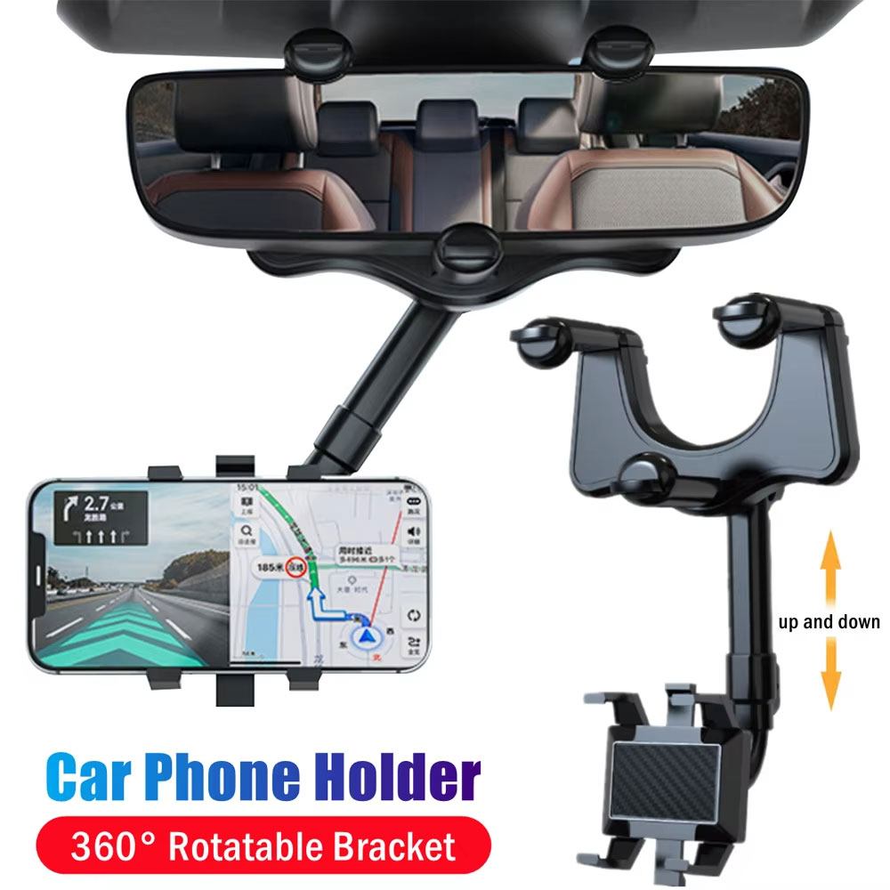 Mobile Pedestal Cabinet - ที่วางโทรศัพท์กระจกมองหลังรถยนต์แบบปรับได้ 360 ° ที่วางโทรศัพท์มือถือแบบยืดหดได้คลิปโทรศัพท์ GPS รองรับขาตั้งโทรศัพท์มือถือ