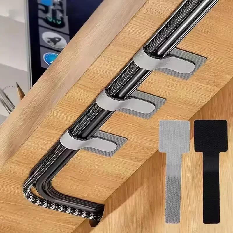 Desk Organizer - สายรัดเคเบิลแบบใช้ซ้ำได้ ที่จัดระเบียบสายไฟ ที่ยึดสายไฟ สายรัดจัดระเบียบสายไฟแบบมีกาวในตัว ปรับได้ สำหรับจัดการสายไฟบนโต๊ะทำงาน
