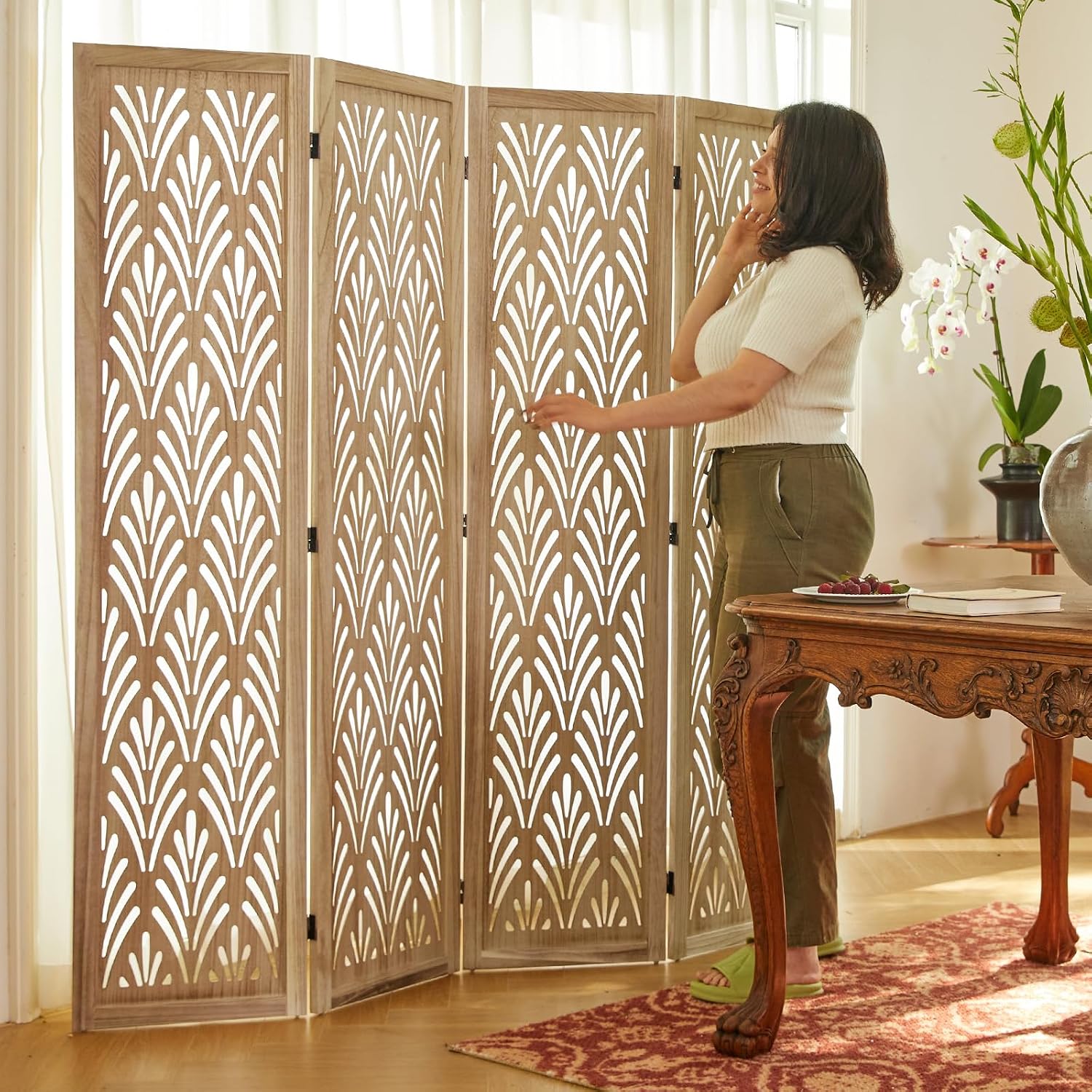 Partition Screen Divider - ฉากกั้นห้องไม้พับได้สูง 5.6 ฟุต แบบ 4 แผง