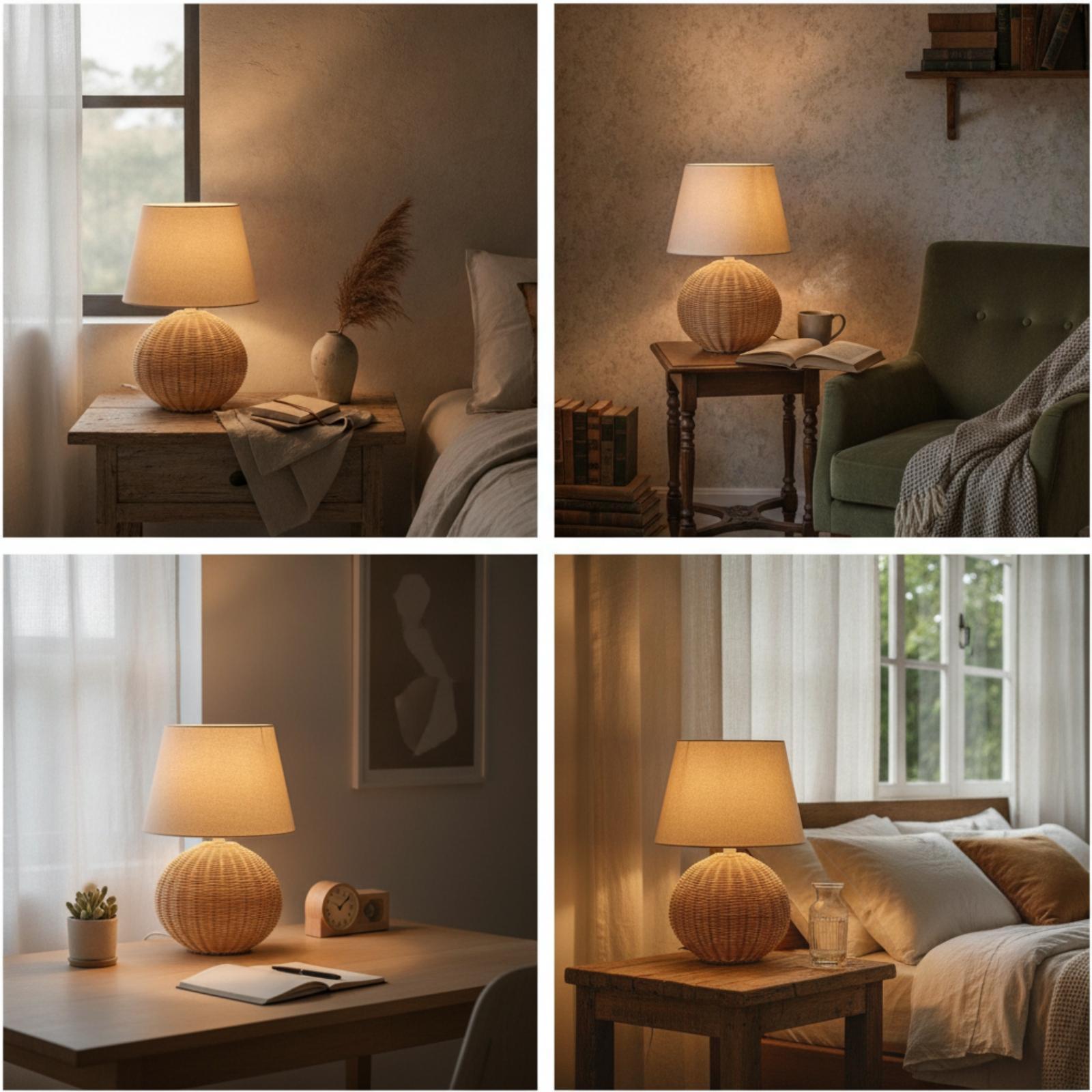 โคมไฟข้างเตียง ฐานหวาย โคมผ้า  - Desk Lamp บทวิจารณ์และราคา