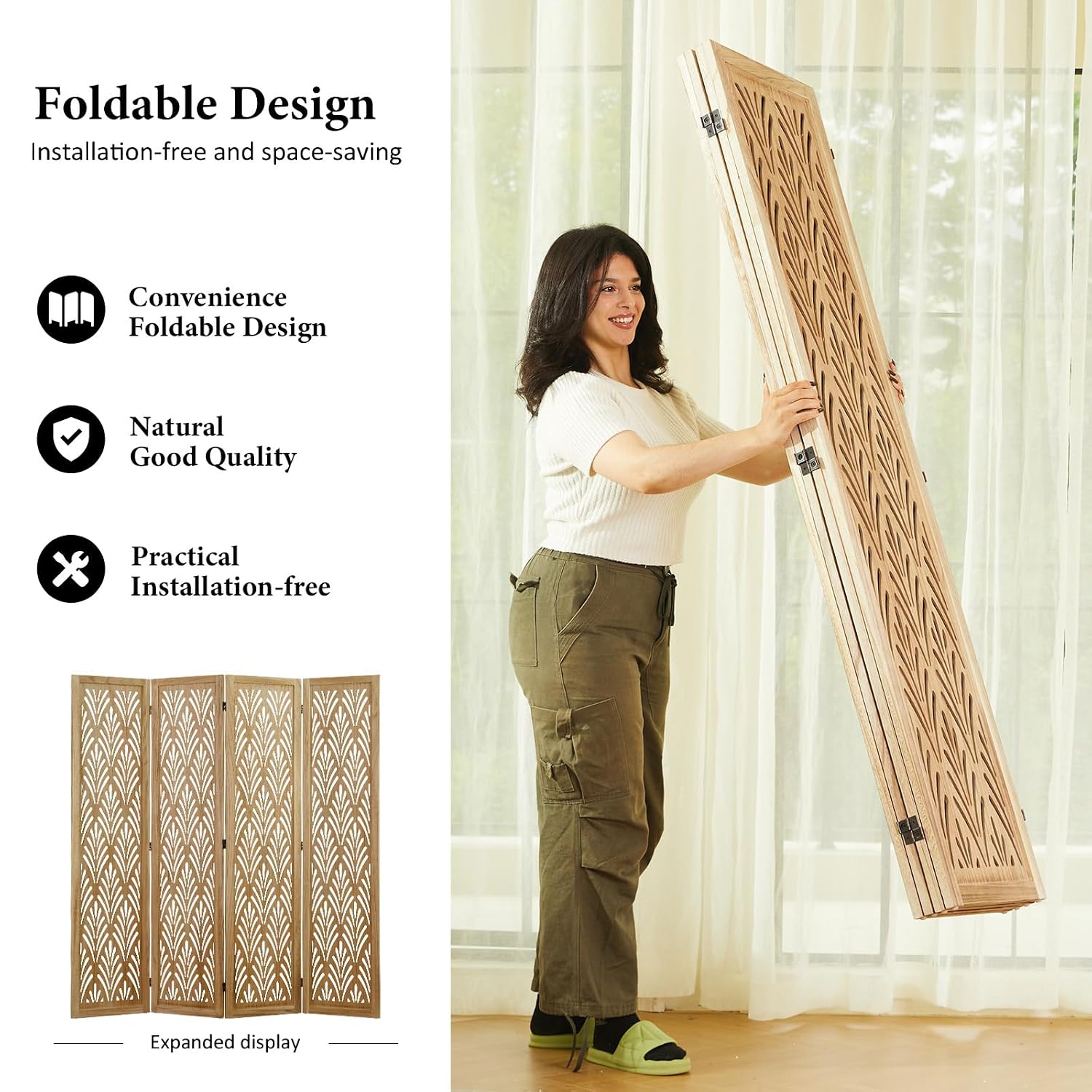 ฉากกั้นห้องไม้พับได้สูง 5.6 ฟุ - Partition Screen Divider บทวิจารณ์และราคา